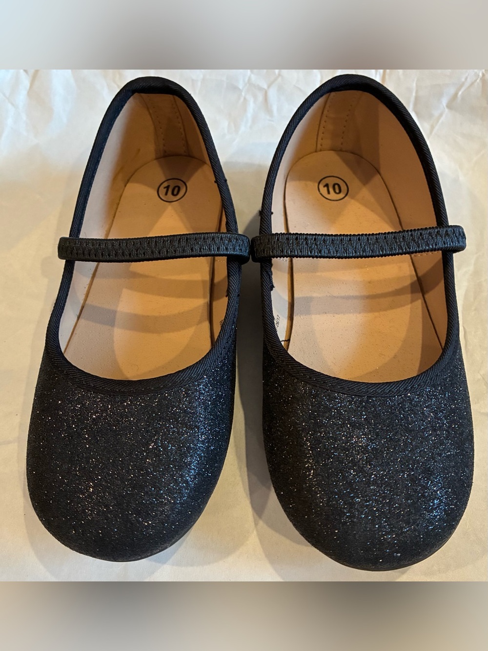 Girls Size 10 Black Glitter Mary Jane Flats Dress Shoes Sparkle